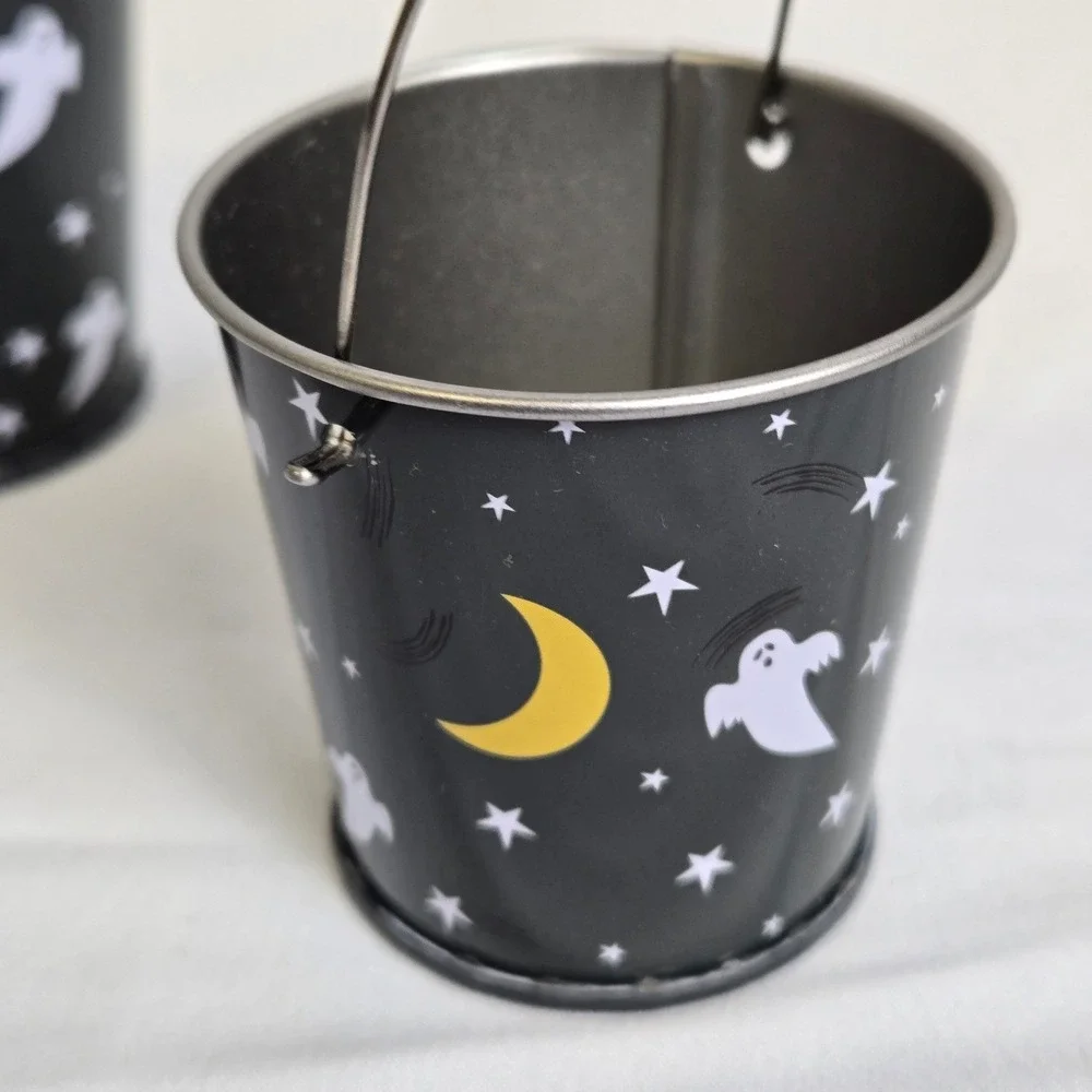 Set of‎ 3 Greenbrier Intl Miniature Halloween Tin Pails Buckets w/ Handles, 2